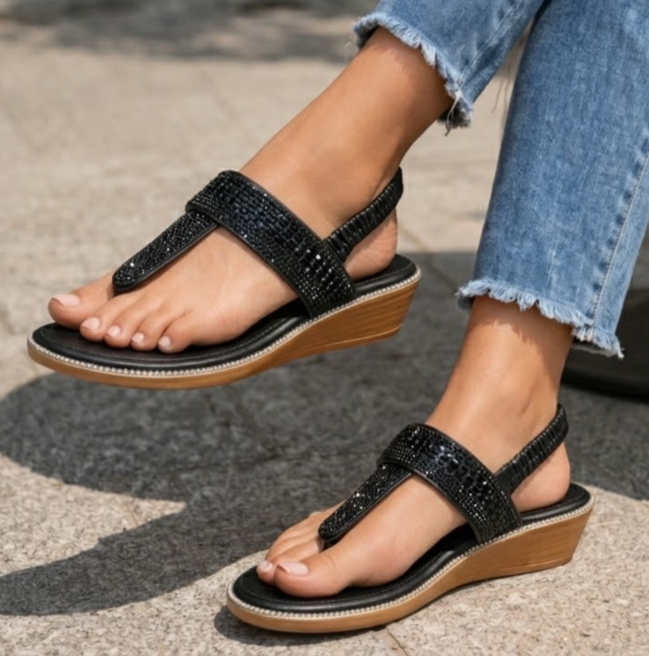 Women Platform Sandals Ladies Rhinestone Comfy Casual Summer Wedge Sandals Size