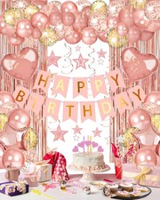 Happy Birthday Party Decorations with Banner Balloons for Women - Rose Gold