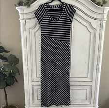 Athleta Makai Maxi Dress Blue White Stripe Women's Size Medium Petite MP #215069