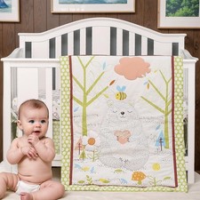 Bear Nursery Bedding Boys Woodland Animal Comforter Set Brown Baby Crib Sheet...