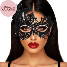 Rhinestone Masquerade Mask for Women Black Lace Masks Shiny Luxury Ball Mask Hal