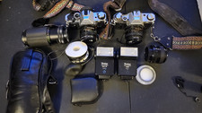 Vintage Canon AE-1 Program  AE-1 35mm SLR Film Camera Bundle 4 Lens 2 Flash Bag