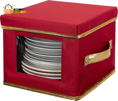 Holiday Salad Plate Dinnerware Storage Box with 12 Felt Dividers, Chin