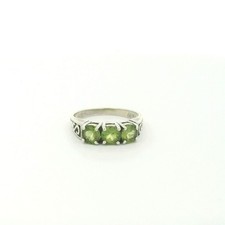Sterling Silver Green Stone Band Ring - Size 7.5 C31026324