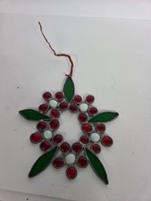 Leaded Stained Glass Christmas Holly Berry Wreath Window Suncatcher 9 in