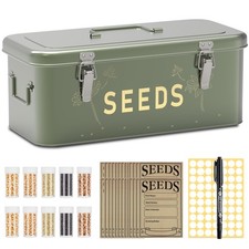 Metal Seed Storage Organizer Kit with 30 Bottles Large Green Garden Box