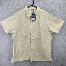 Buck Mason Shirt Mens Large Khaki Geo Breeze Cotton Linen Camp Shirt