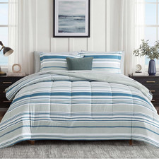 Full Size Comforter Set - 7 Pieces Bed in a Bag Full, Blue-Stripe Bedding Sets,