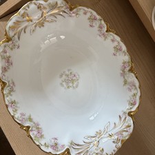 Haviland France Limoges Floral Pink Roses Gold Scalloped Oval Vegetable Bowl