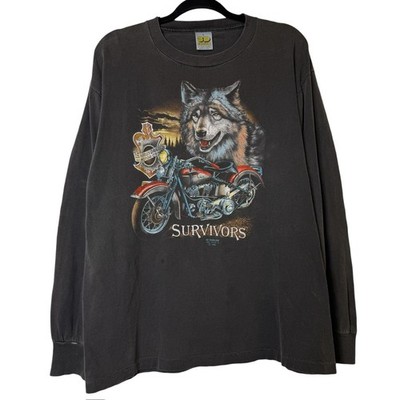 Vintage 1989 Harley Davidson 3D EMBLEM Survivors Wolf Black Shirt Size L