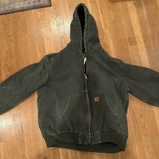MENS X-Large CARHARTT JACKET HOODED QUILTED LINING RN 14806 Distressed