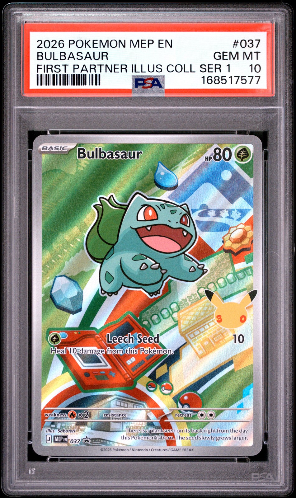 2026 POKEMON MEP FIRST PARTNER ILLUSTRATION COLLECTION #037 BULBASAUR PSA 10