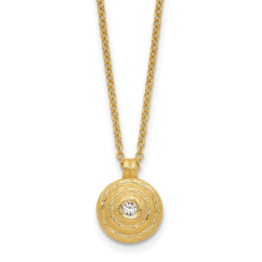14k Yellow Gold Textured Diamond Round Necklace 16