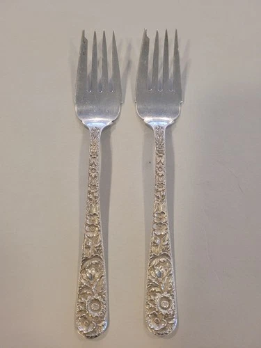 S. Kirk & Son REPOUSSE Sterling 2 Salad Forks 6 3/8"