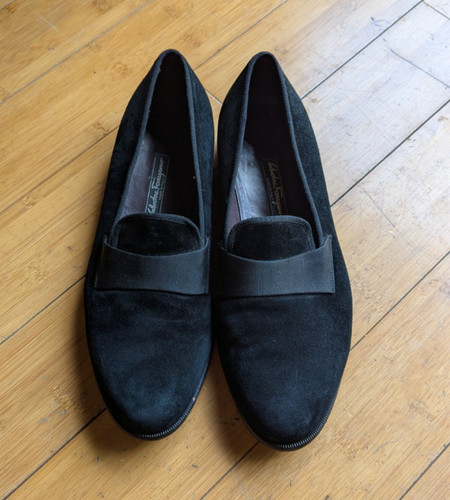Salvatore Ferragamo Black Suede Opera Loafers Grosgrain Bow Men’s 11.5 D Italy