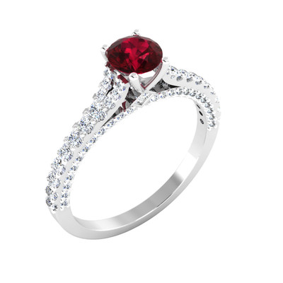 0.86 Ct Round Cut Ruby & Diamond Engagement Wedding Ring 14K White Gold
