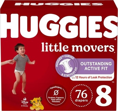 Huggies Size 8 Diapers, Little Movers Baby 8 (46+ 8, White 