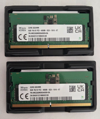 Two SK Hynix DDR5 4800 8GB (16GB Total) 1Rx16 PC5-4800B SODIMM RAM Memory 