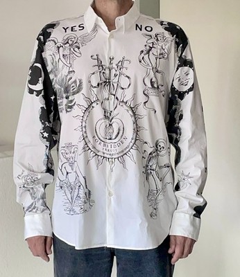 John Richmond White Shirt With Ocult Symbols And Terms
