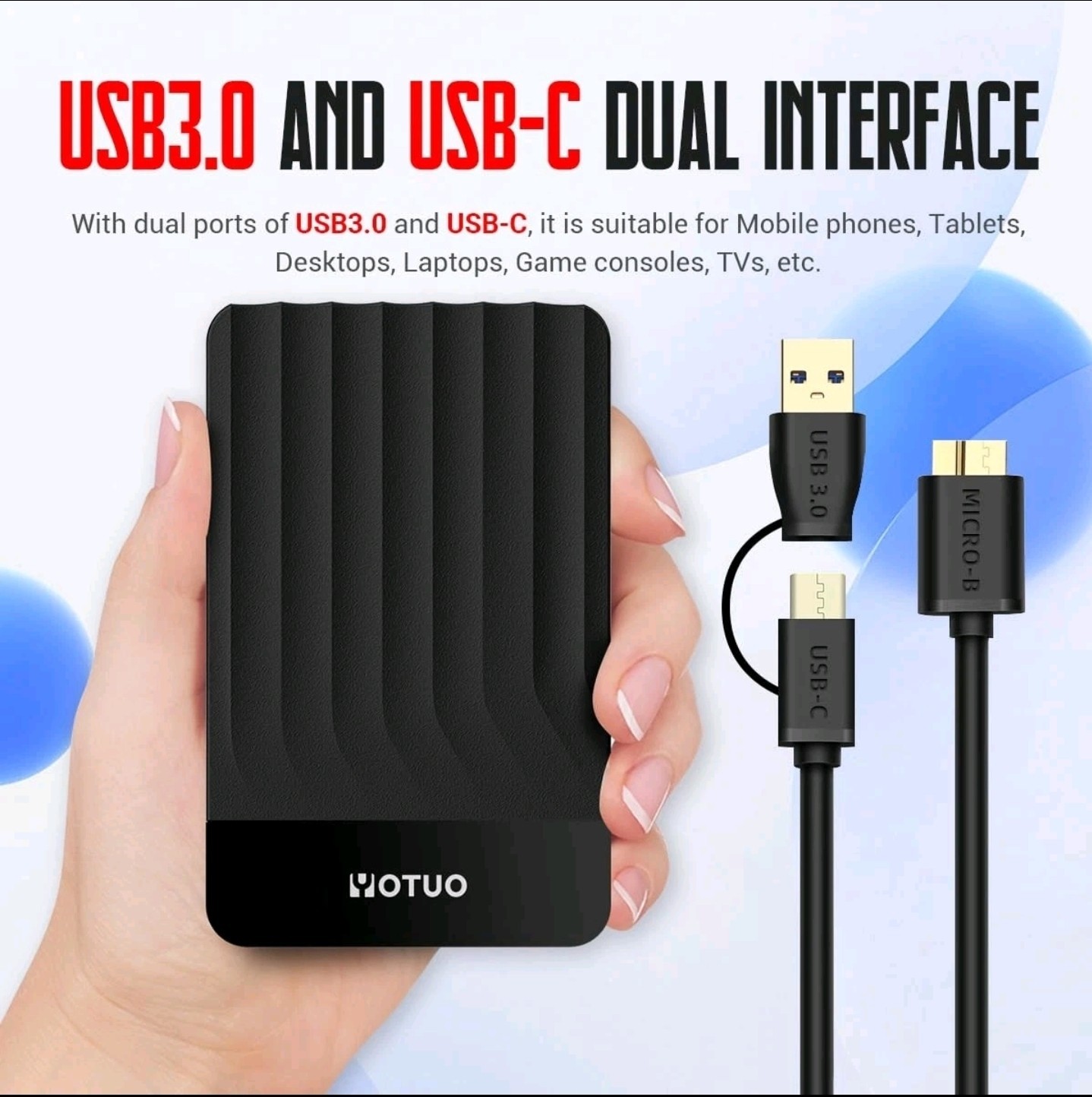YOTUO 1TB Portable External HardDrive Storage Expansion Mobile HDD USB 3.0 USB-C