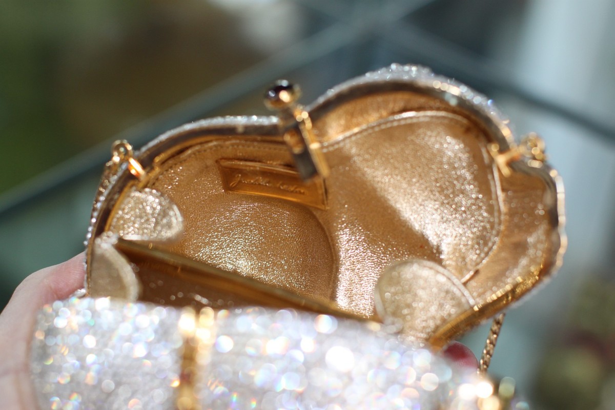 JUDITH LEIBER BULLDOG PUG CLEAR GOLD DOG SWAROVSKI CRYSTAL