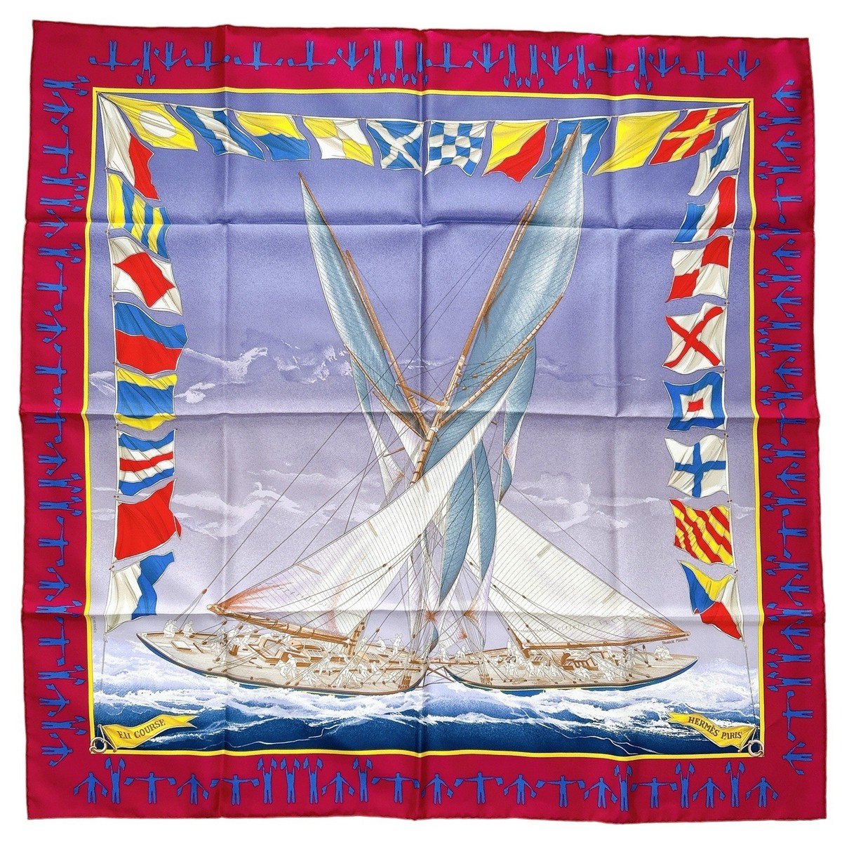 VTG HERMES Carre 90 Silk Scarf "En Course" by Yannick Manier 35" Purple Border View 2
