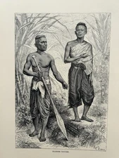 1884 View of Siamese Young Men, Thailand Siam Original Antique Print