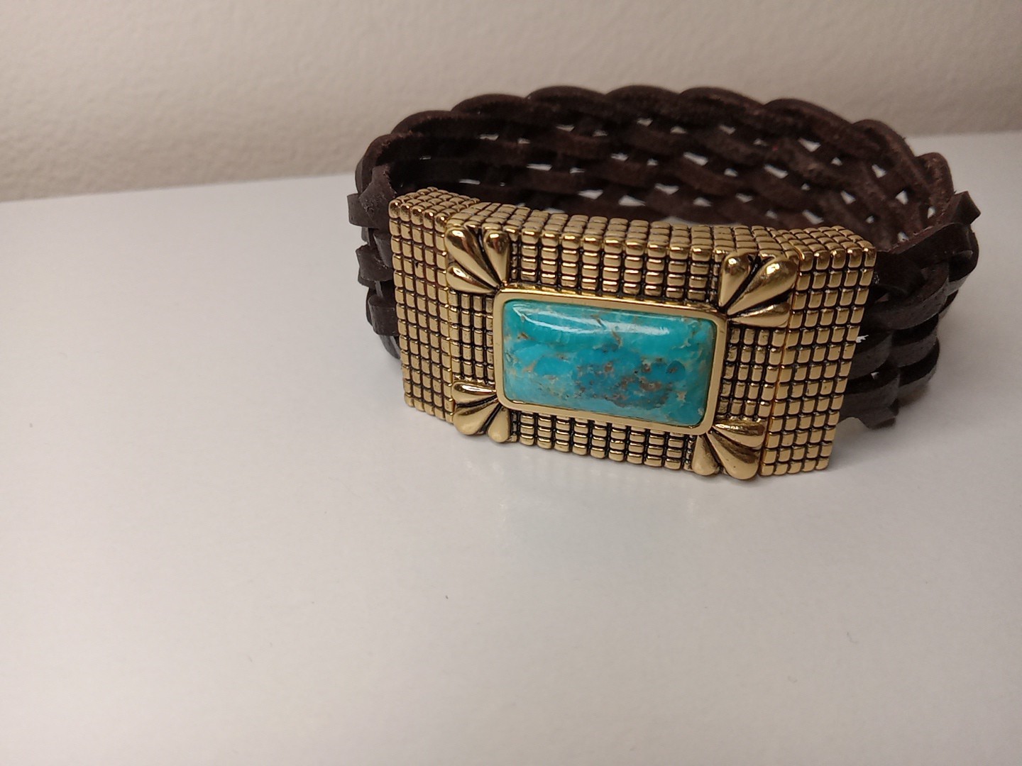Barse Rectangular Turquoise Leather Weave Bracele… - image 9