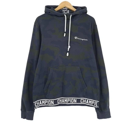 Champion Sweat à Capuche Vintage Homme Manches Longues Bleu Camouflage Taille L - Photo 1/4