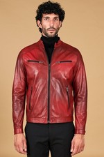 Giacca Vera Pelle Rossa Uomo Giubbotto Giubbino Made in Italy Hamilton