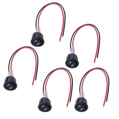 5Pcs 12V Round Rocker Switch Wired Design  2 Pin 2 Position On/Off Brand New