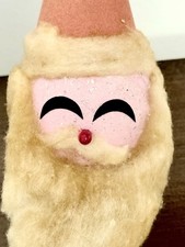 Vintage Santa Pink Face Head Christmas Ornament Flocked Styrofoam Japan 1960s