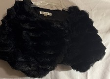 Tahari Black Faux Fur Shrug Jacket With Rhinestone Embellishment Size M