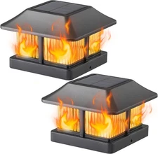 Dynaming Solar Flame Post Cap Lights Outdoor, Solar Powered Fence Post Light, Fl