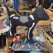 Victoria Secret PINK Skeleton Bones Black Halloween Plush Dog 2023 Retired