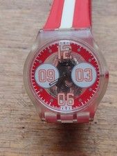 RED & WHITE  STRAP SWATCH WATCH SWISS AG2006   GWO NEW BATTERY