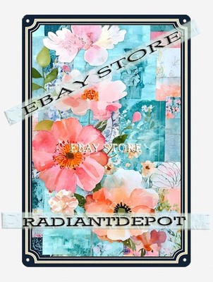 Ocean Breeze Metal Tin Sign Blue Coral Floral Design