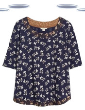 Image of Ex White Stuff Women's Top - Short Sleeve Embroidered Weavir Cotton Navy