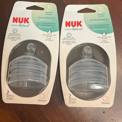 Bundle 2 packs (4 Nipples) NUK Simply Natural Nipples Silicone Medium 1m+ 