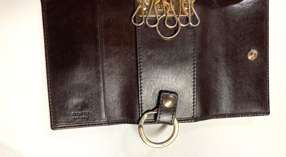 GUCCI VINTAGE GG MICRO GUCCISSIMA COURO CHAVE CARTEIRA ESTOJO ANEL ITÁLIA MARROM - Imagem 3 de 4