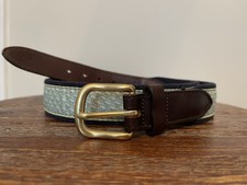 Vineyard Vines Mens Belt Whale Canvas/ Leather Sz 30 Green/Blue Brass Buckle USA