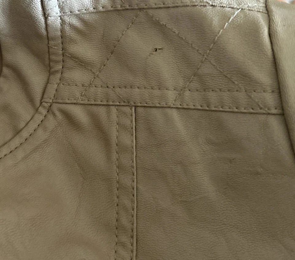 Women's Faux Leather Moto Jacket Zip Pink Taupe Color Sz S Biker Pockets NOTE - Image 3 of 4