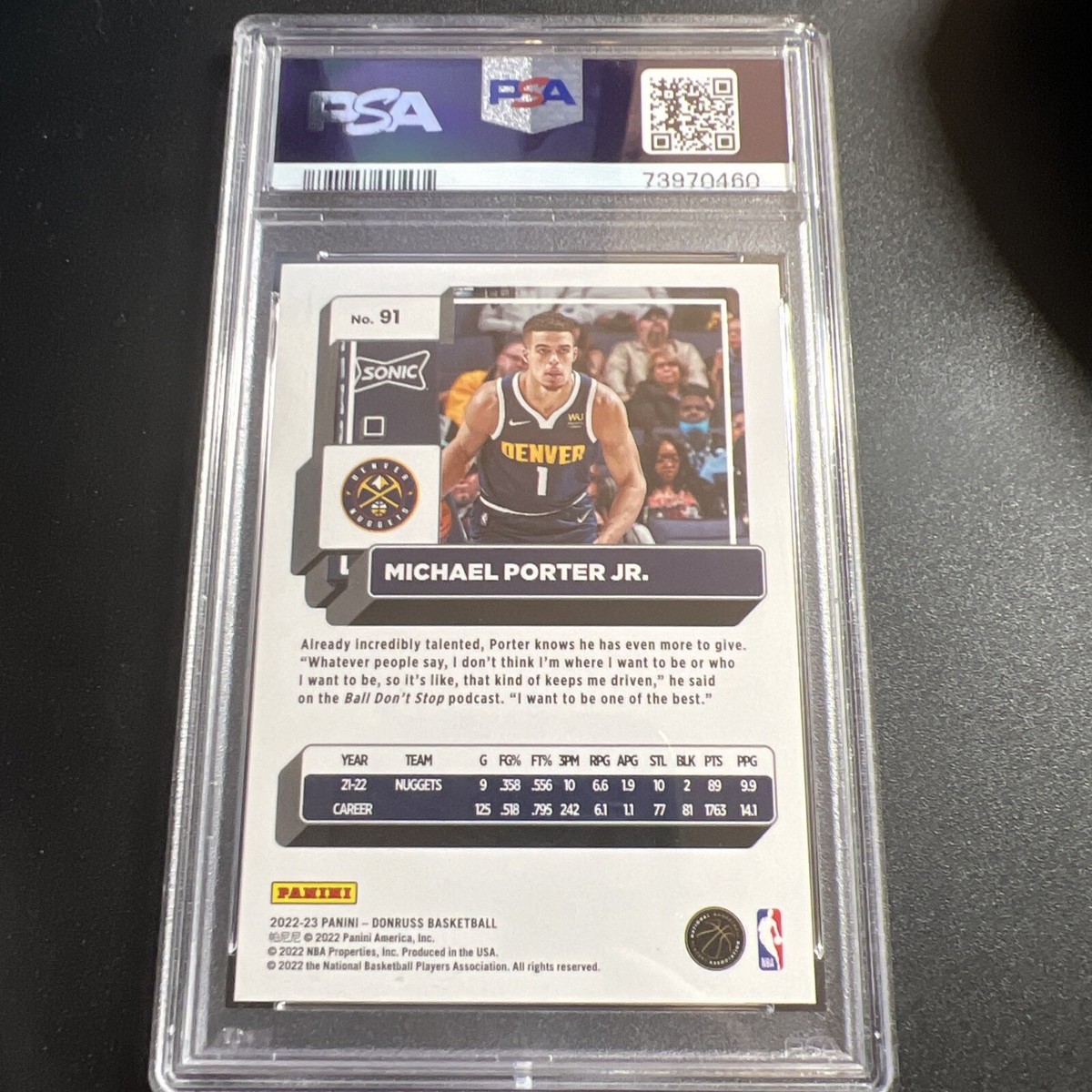 2022 donruss michael porter jr choice 1/10 Psa 10 Same Jersey 