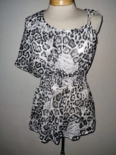 My Michelle Y2K Animal Print Black White Juniors  Cold Shoulder Blouse Sz Large