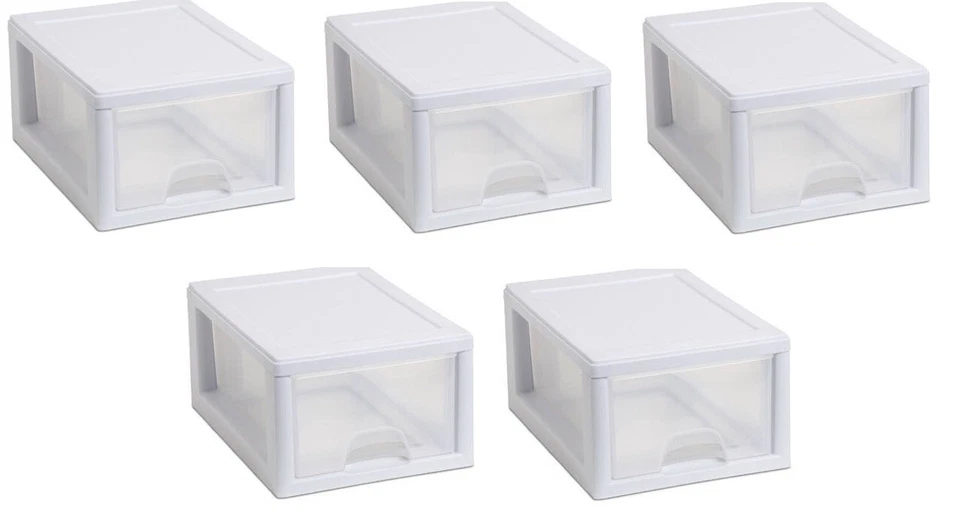 Sterilite 20518006 6 Quart 5.7 Liter Stacking Clear Storage Drawer - 5 Pack - Image 3 of 4