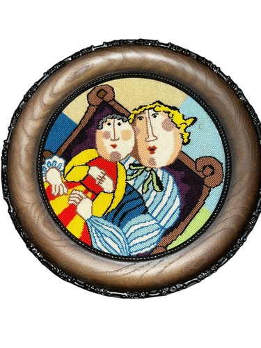 Completed Framed Needlepoint of Graciela Rodo Boulanger La Marionet 10" Dia