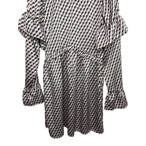 Missguided Dress Womens Long Sleeve Mini Sz 4 White Blue Ruffles Boho Small Work - Picture 3 of 13