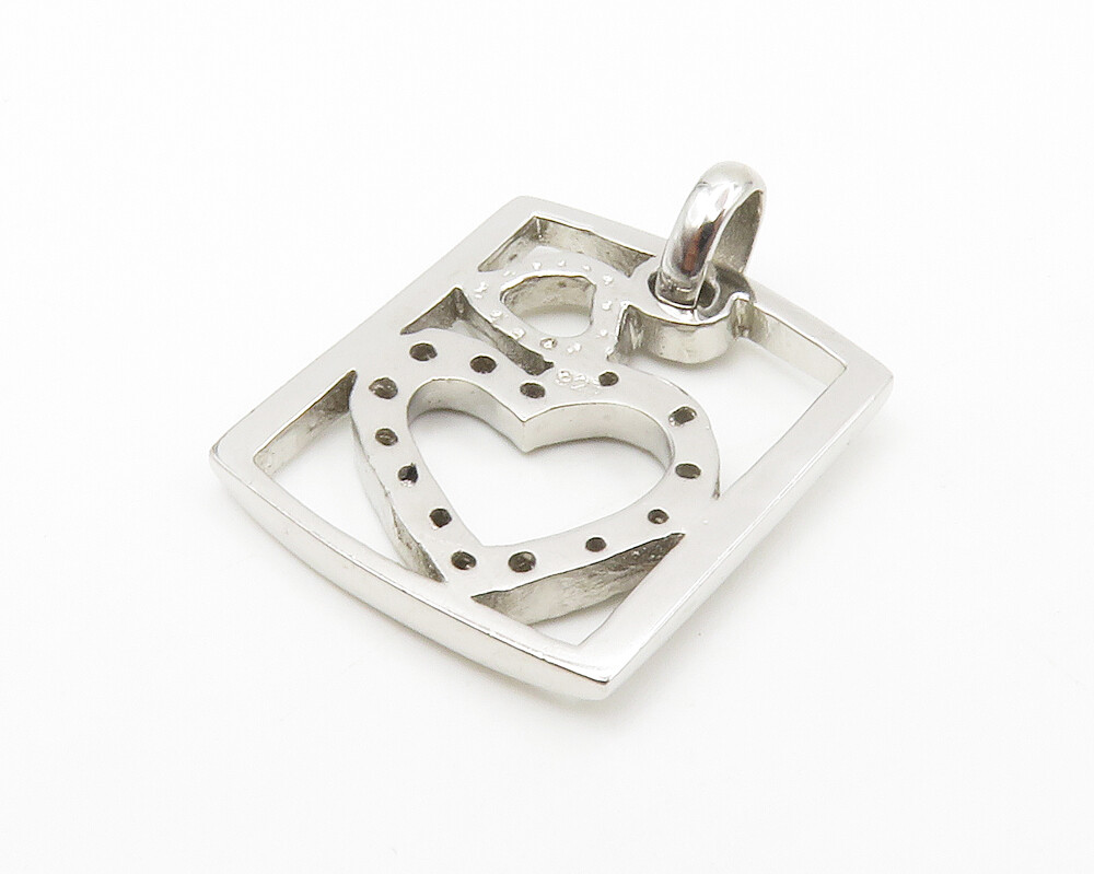 925 Sterling Silver Vintage Shiny Topaz Open Love Hearts Pendant