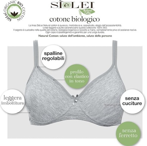 SÌèLEI Reggiseno Semi-Imbottito Senza Ferretto Realizzato Cotone Biologico 1452 - Picture 31 of 61