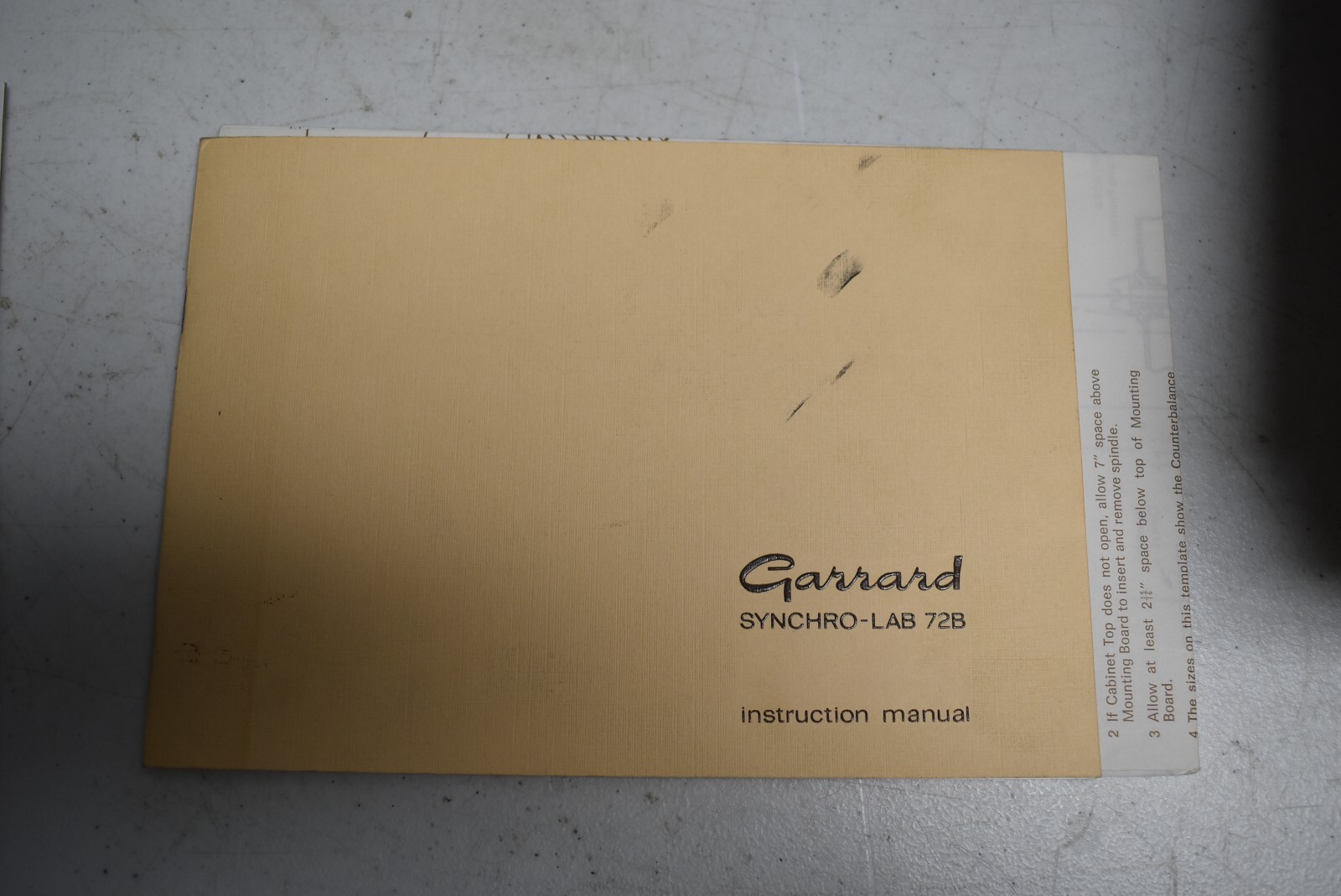 Original Garrard Synchro-Lab 72B Instruction Manual